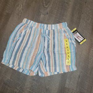 Blue and Peach Stripped Flowy Summer Shorts